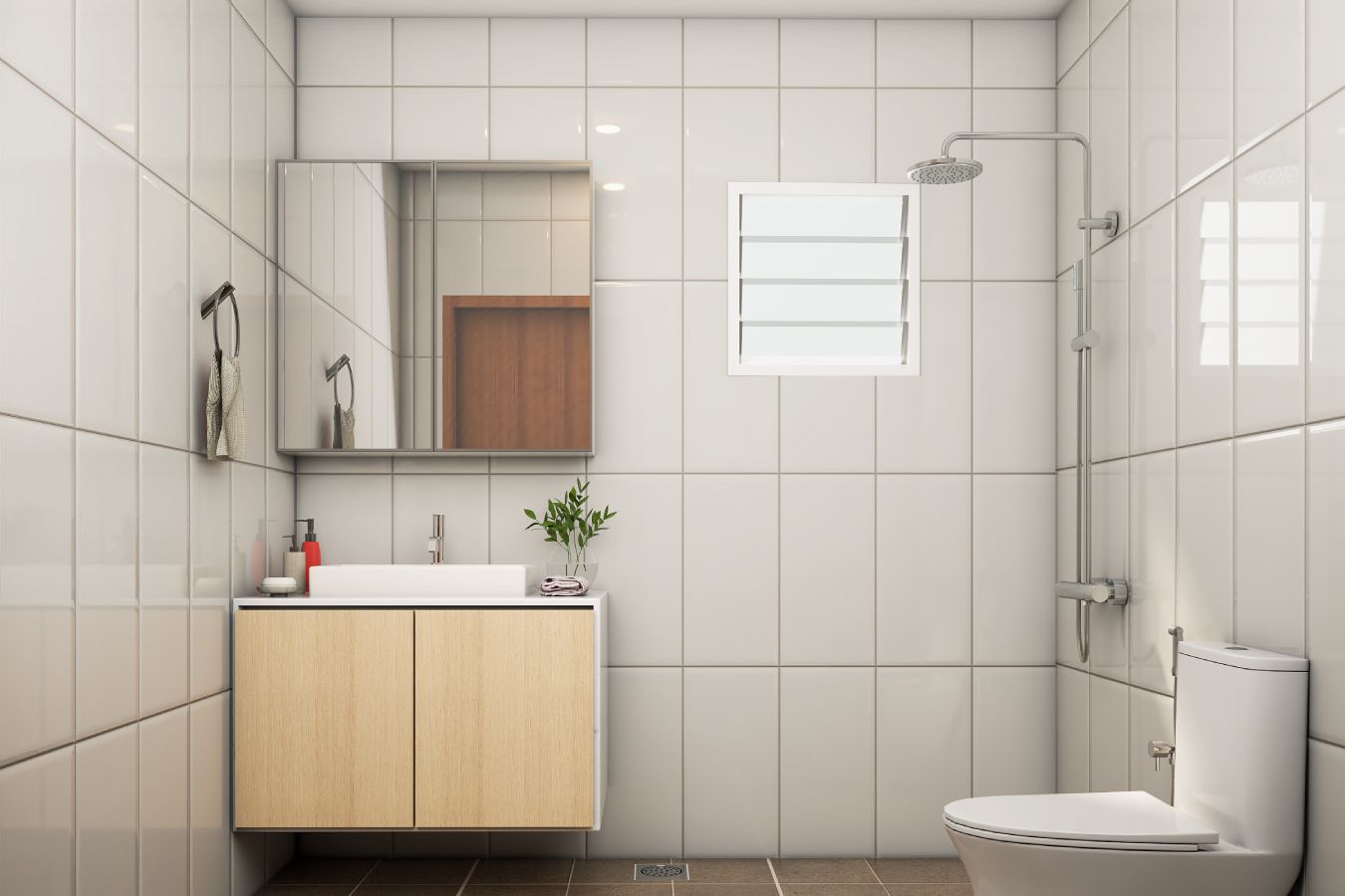 Contemporary White Ceramic Tile Design For Bathroom Walls