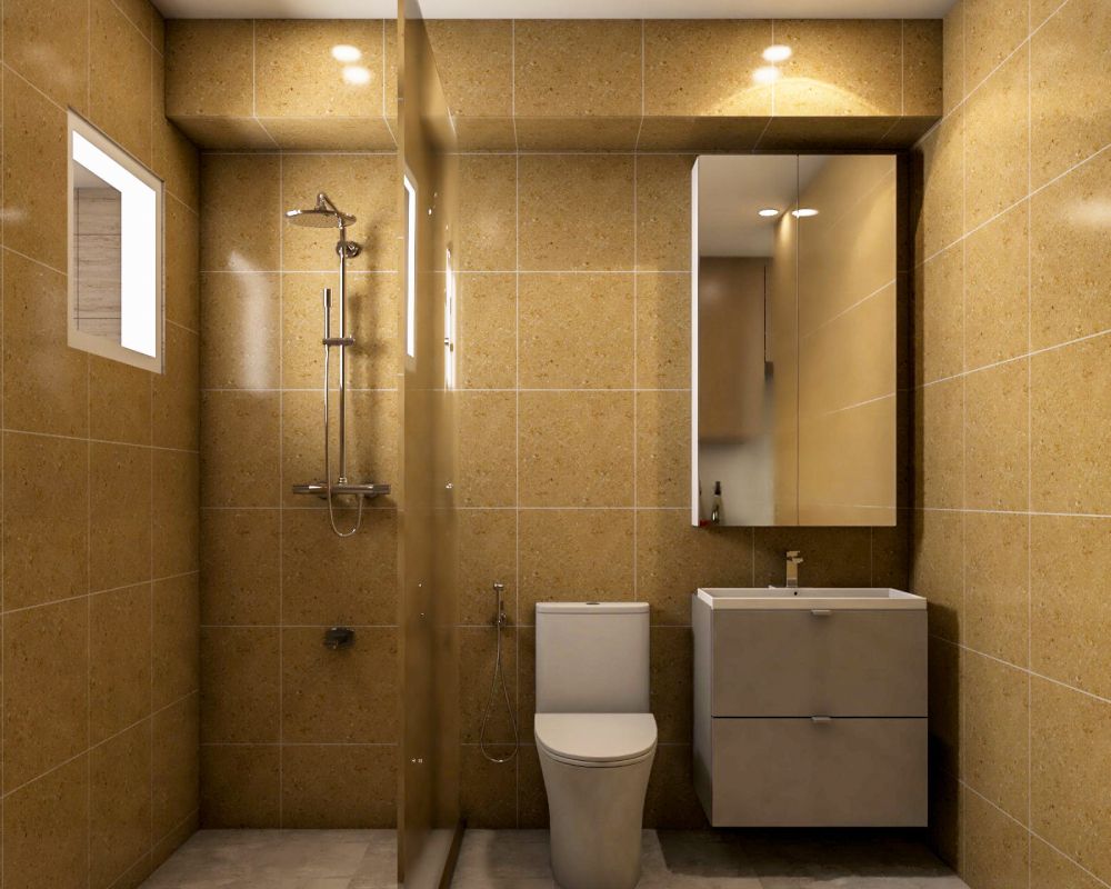 Modern Beige Tiles Design For Bathroom Walls