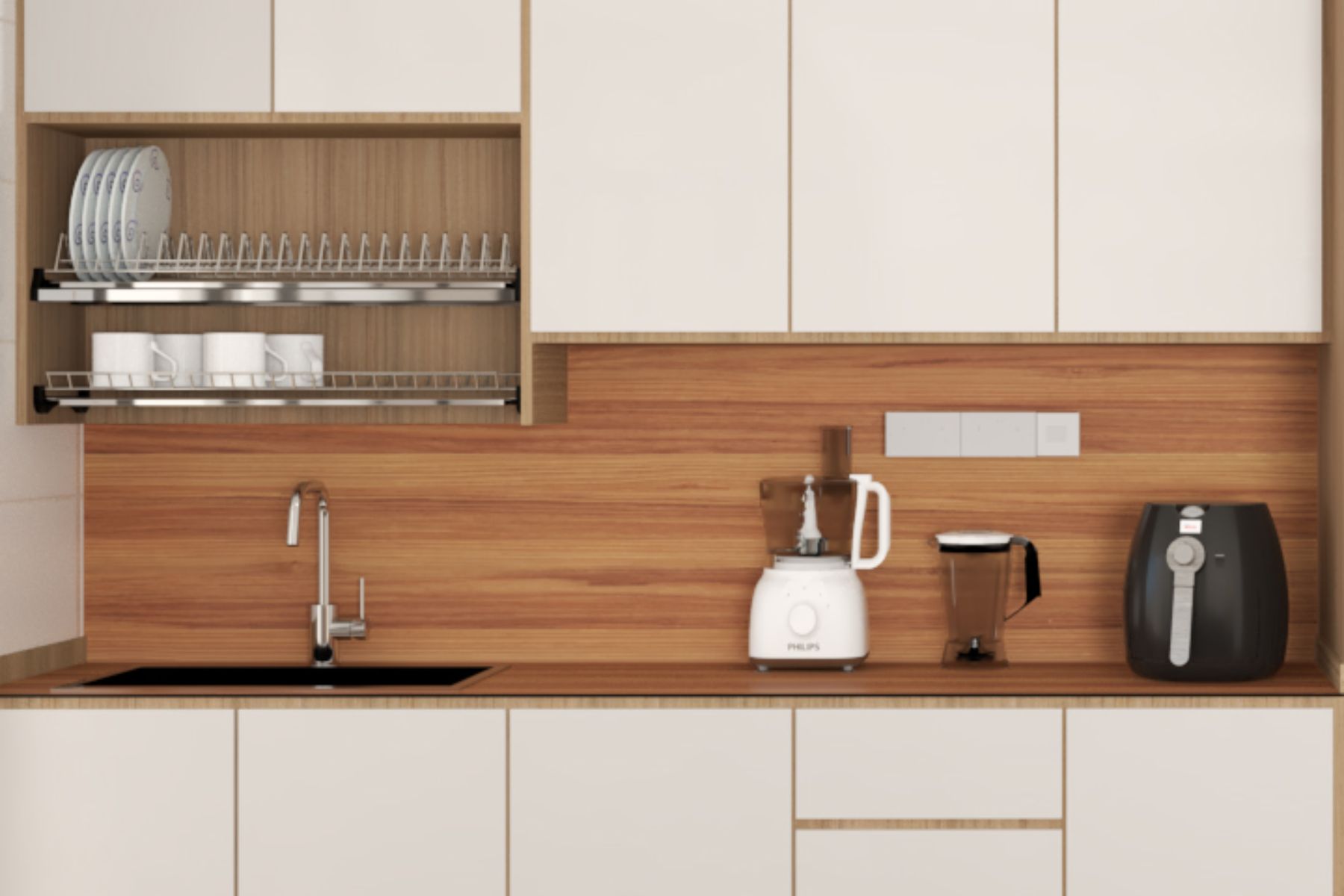 Scandinavian Kitchen Dado Tile Design With A Wooden Finish