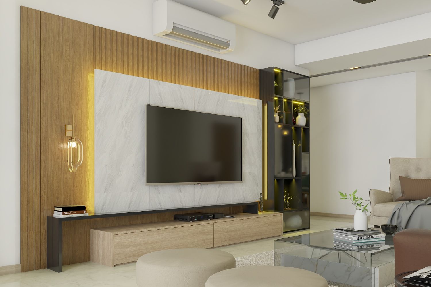 Modern TV Unit Design With Two Floor-Mounted Drawers