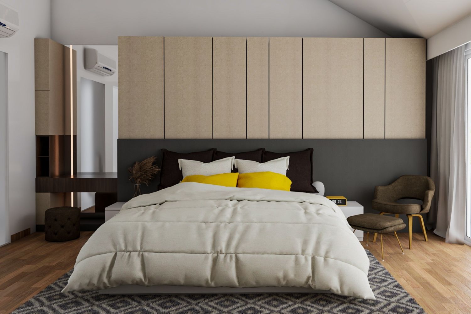 Light Brown And Grey Wall Design For Bedrooms | Livspace