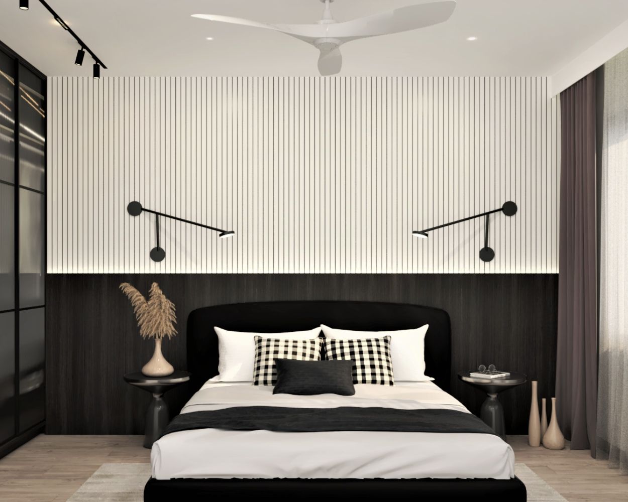 Modern Wall Design With White Fluted Panelling And Dark Grey Laminated Wall