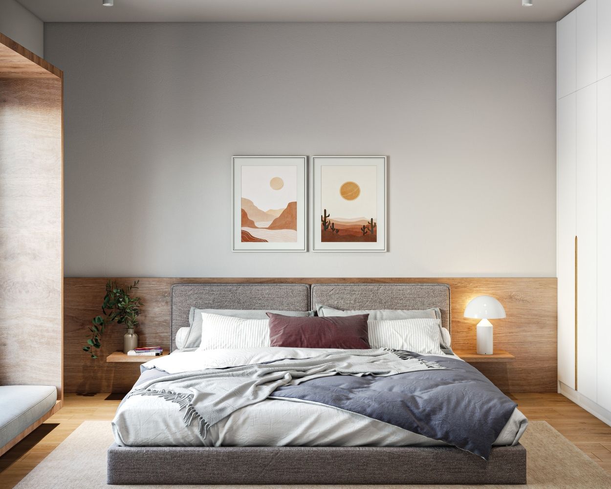 Contemporary Wall Design With Framed Art For Bedrooms