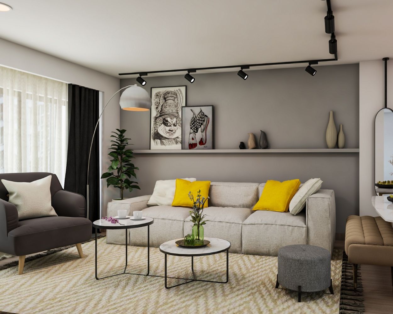 Light-Coloured Living Room Wall Paint Design | Livspace