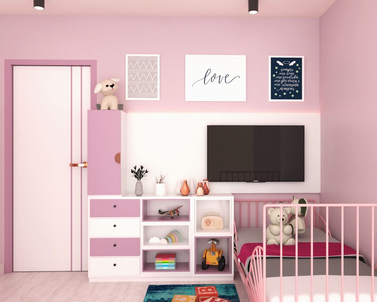 Modern Pink Wall Paint Design For Kids Rooms