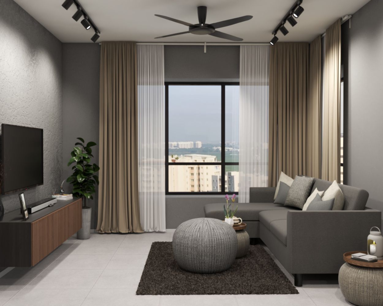 Contemporary Dark Grey Wall Paint Design For Living Rooms