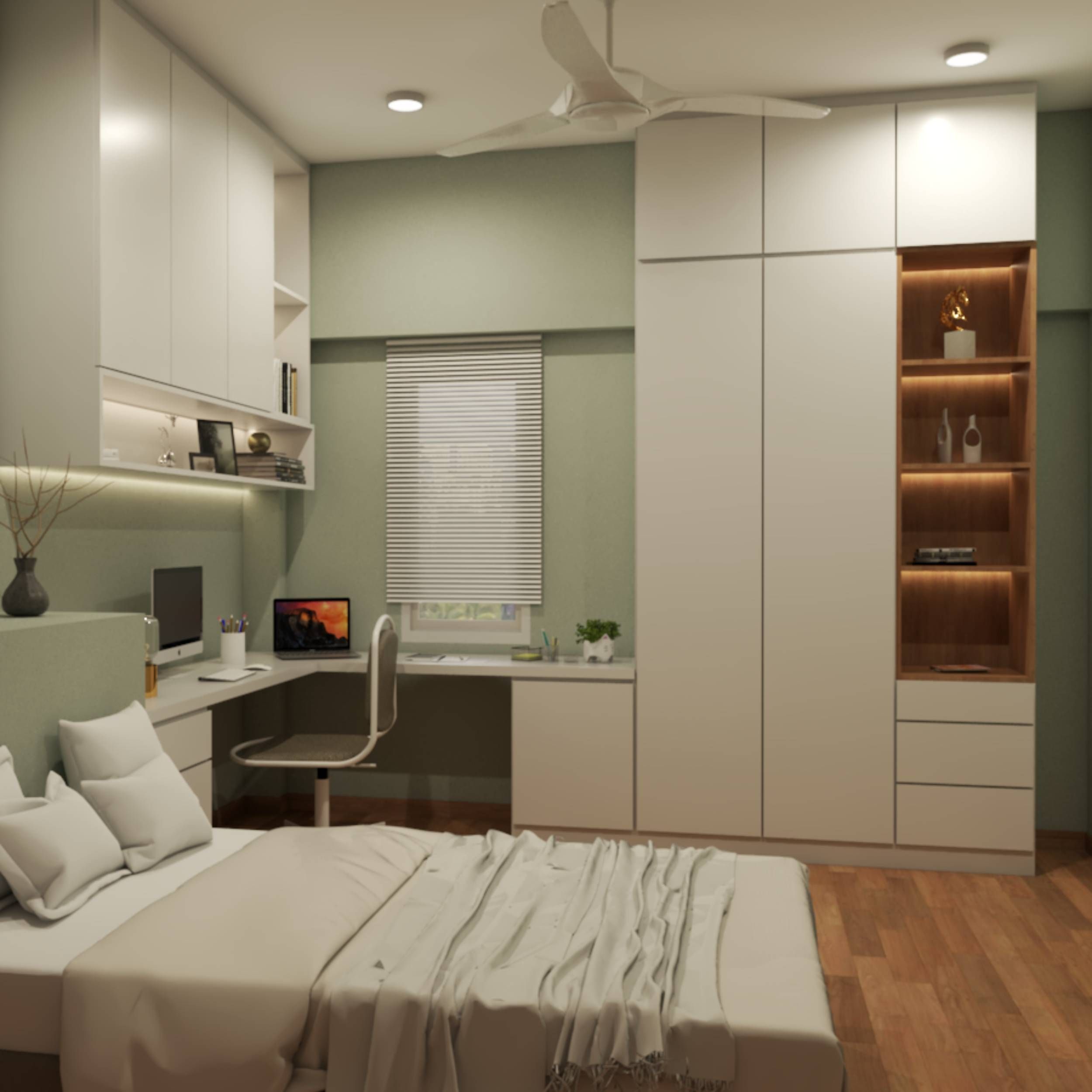 Scandinavian Bedroom Design With Green Wall Paint