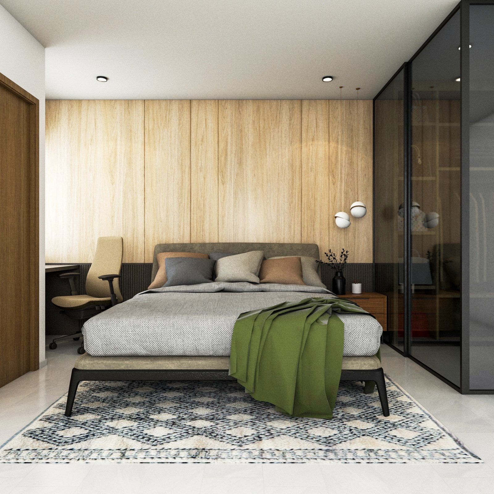 Modern Master Bedroom Design With Glass Sliding Wardrobe