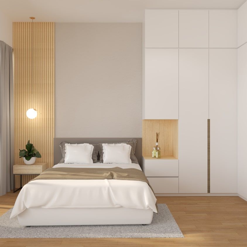 Contemporary Master Bedroom Design With Hinged Door Wardrobe| Livspace