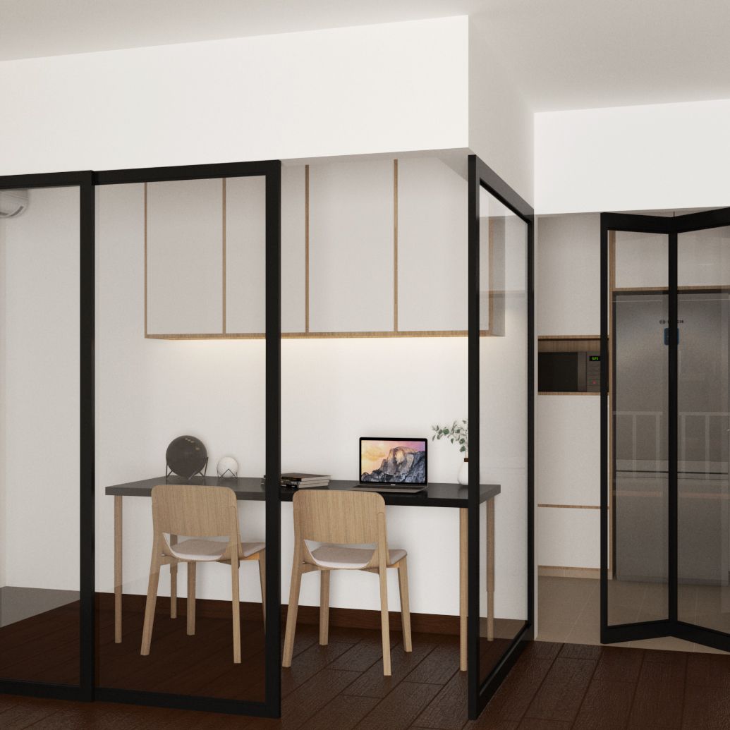Glass Partitioned Modern Home Office Design With Storage
