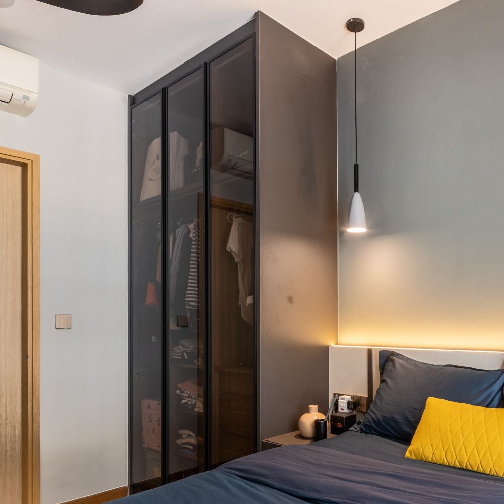 Grey 3Door Wardrobe Design With Shelves Livspace