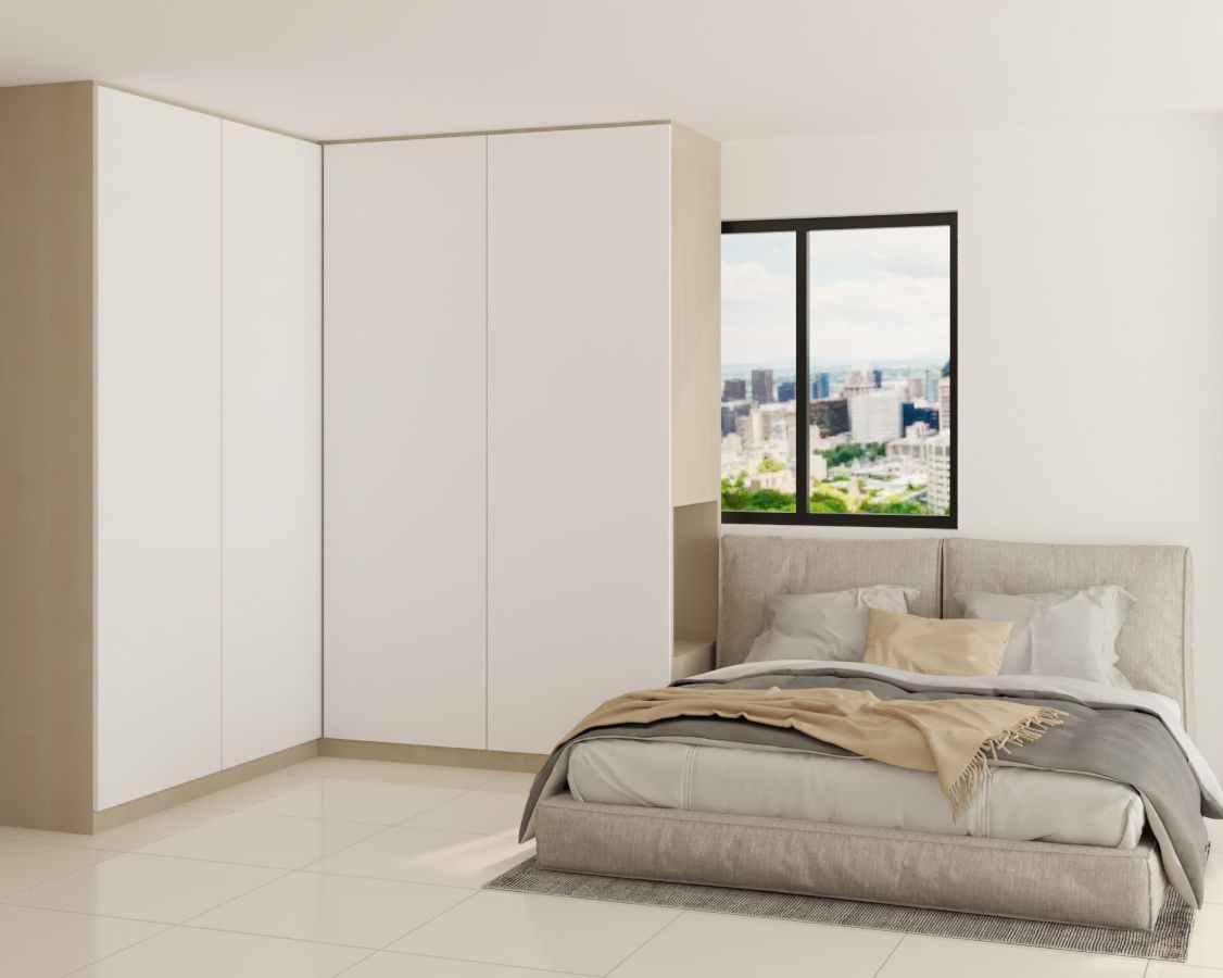 Contemporary Master Bedroom Design With L-Shaped Wardrobe Unit