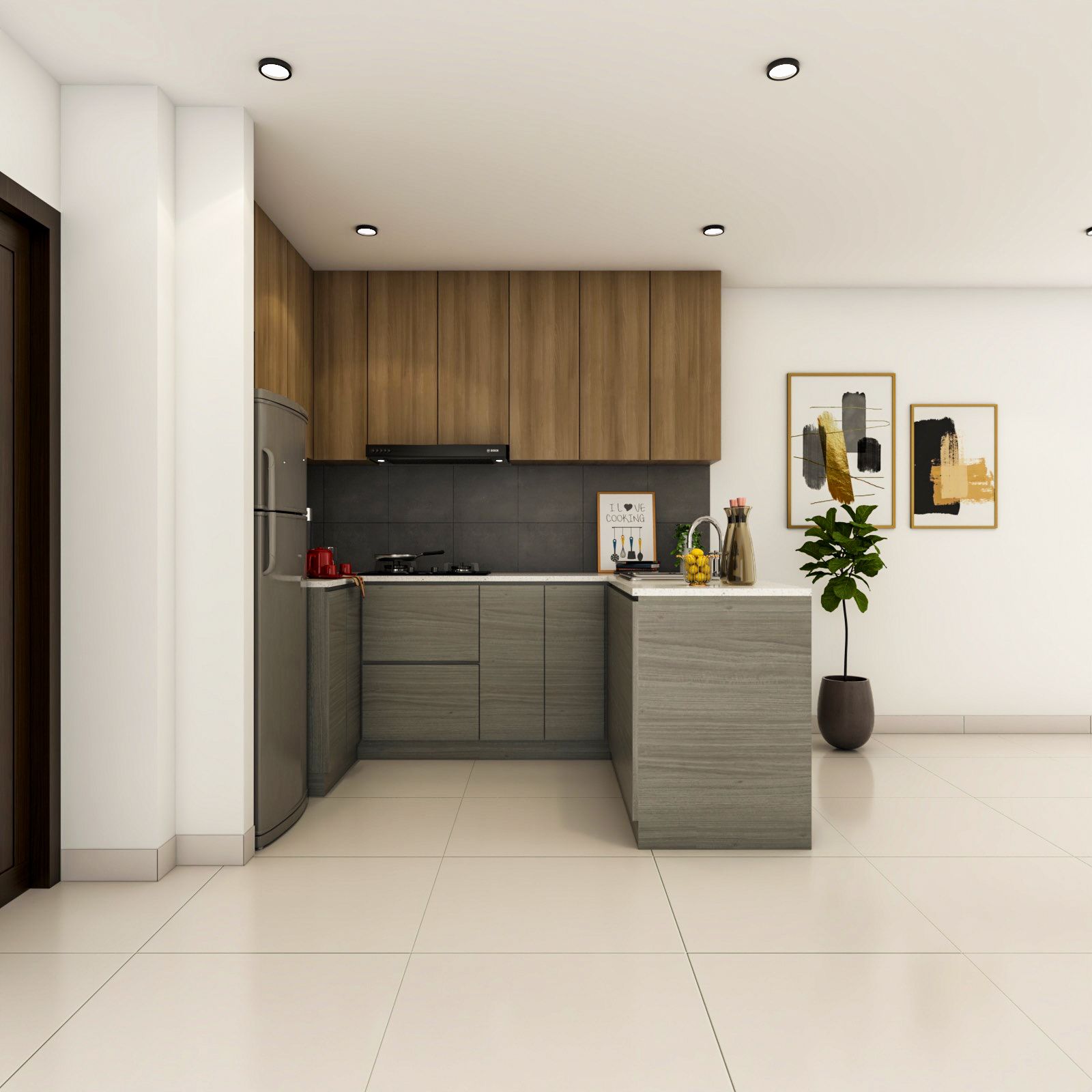 Contemporary U-Shaped Kitchen Cabinet Design
