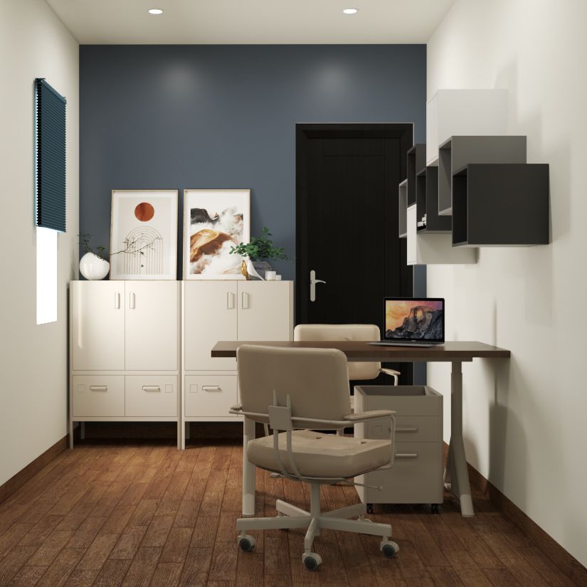 Contemporary Study Room Design With White Storage Units