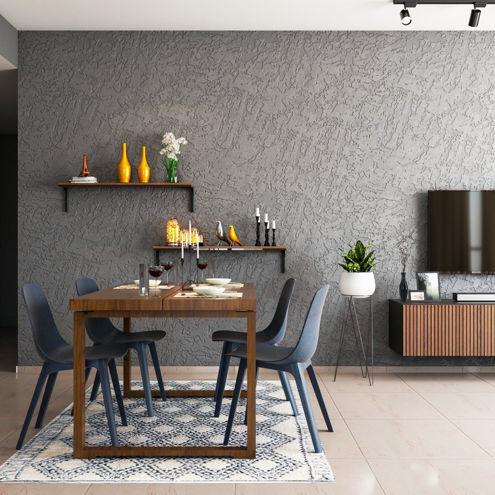 Modern Dining Room Design With A 4-Seater Wooden Table