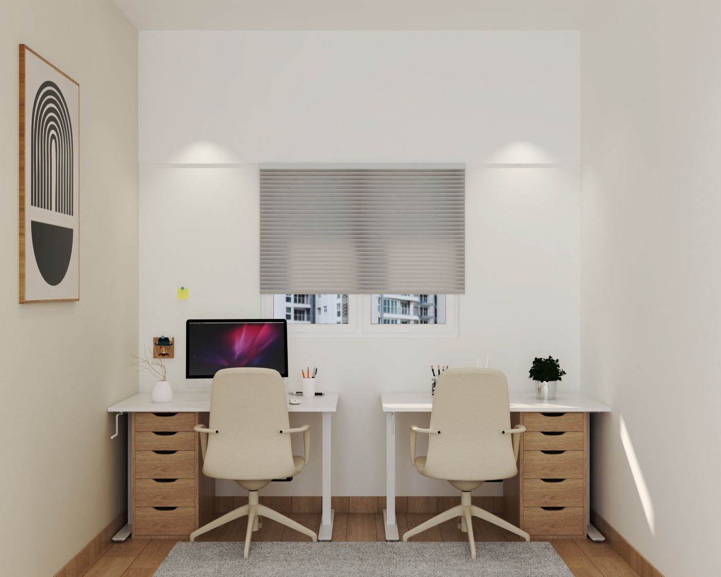 Contemporary Home Office Design With 2 Study Tables With Drawers