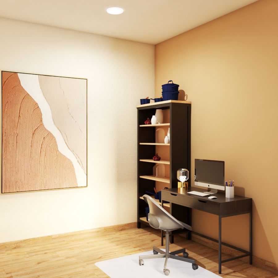 Classic Study Room Design With Orange-White Walls