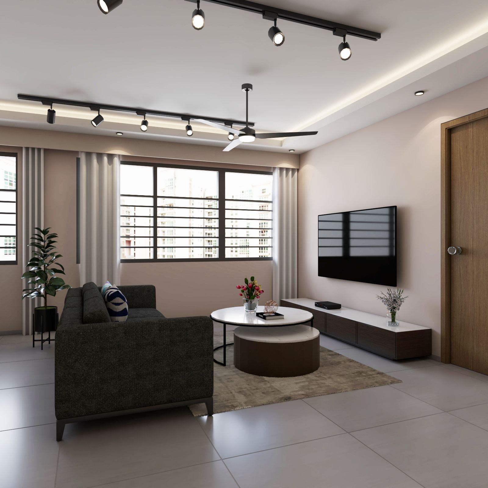 Contemporary Peripheral False Ceiling Design With Track Lights