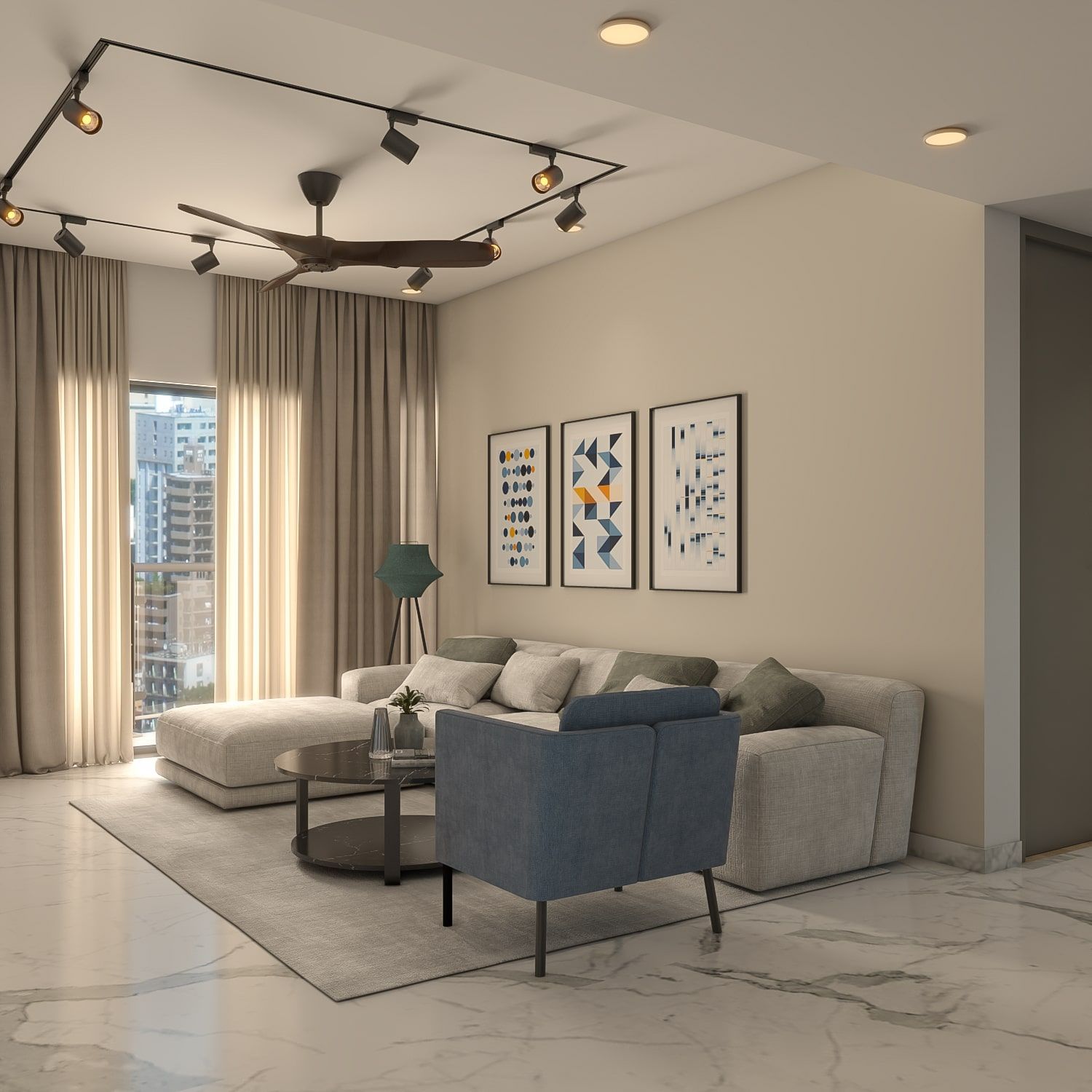 LShaped Couch and Natural Light in Chic Living Room Livspace