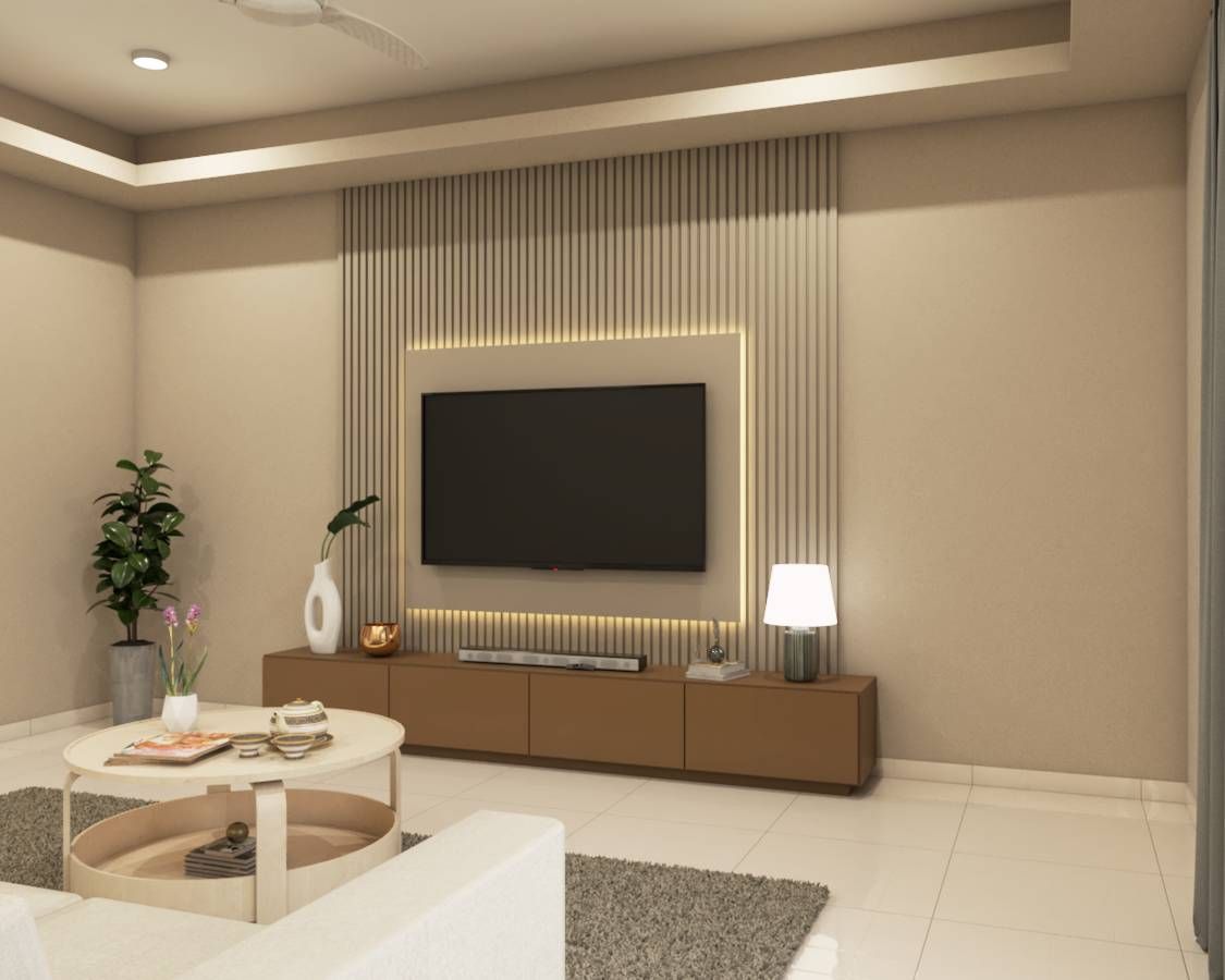 Contemporary Living Room Design With Accent Wall Unit