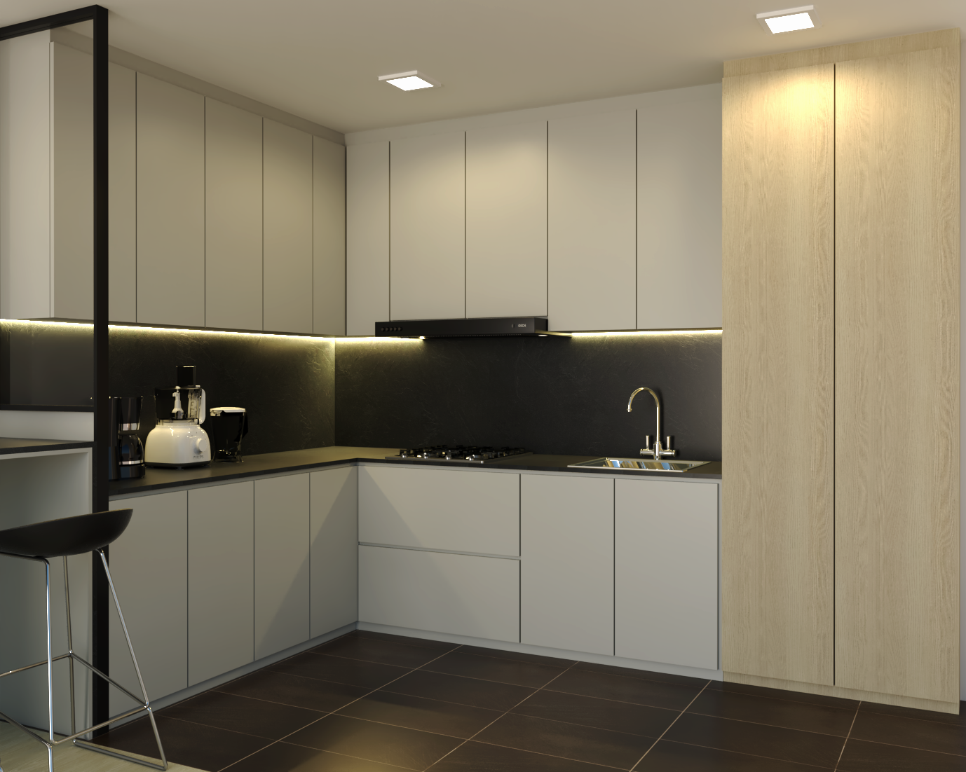 White And Black Contemporary Kitchen Cabinet Design