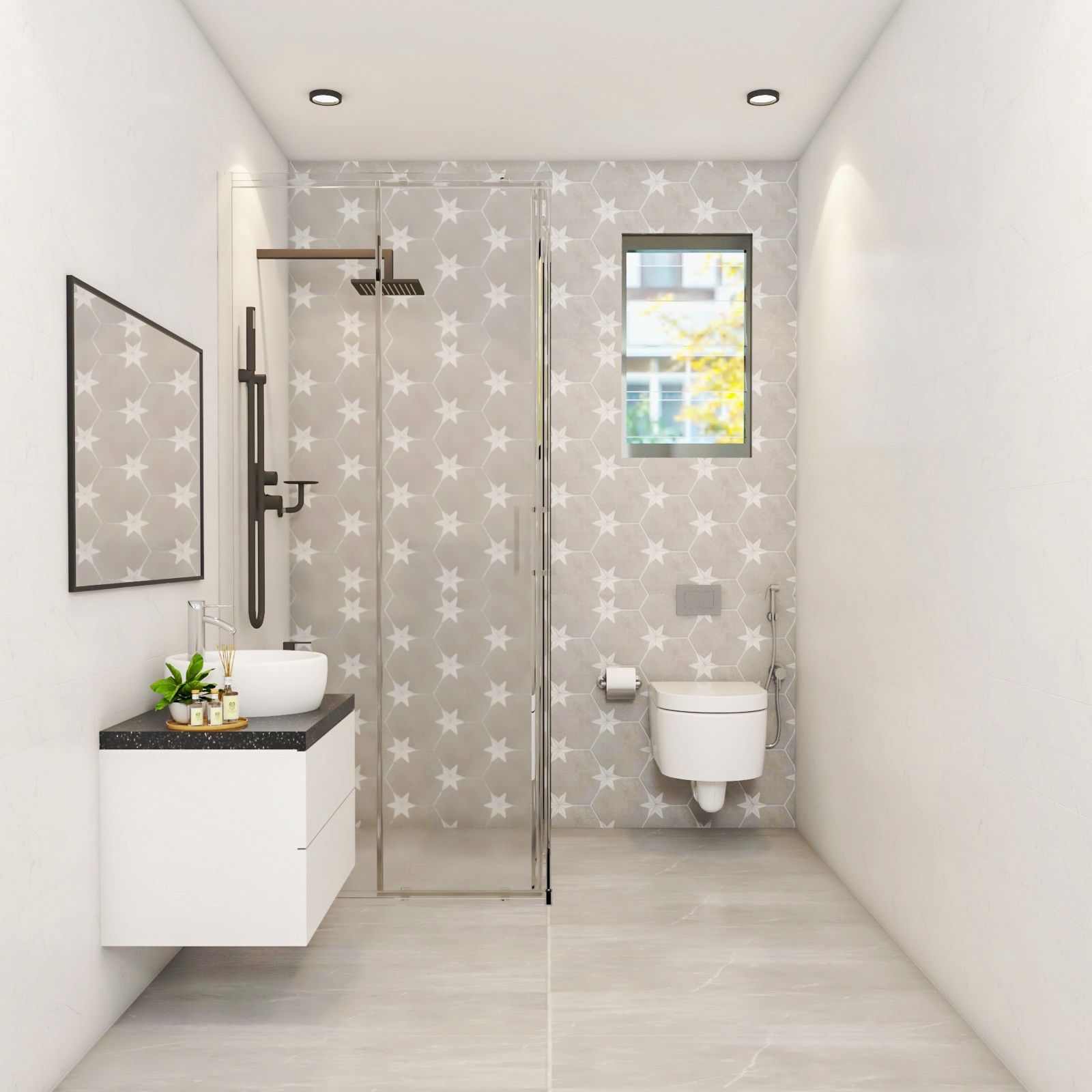 Modern Rectangular Beige And White Marble Toilet Floor Tiles