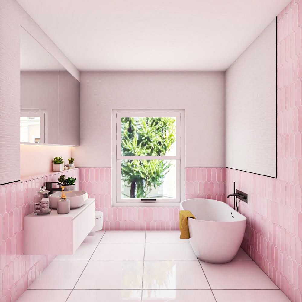 Contemporary Pink And White Minimal Bathroom Design