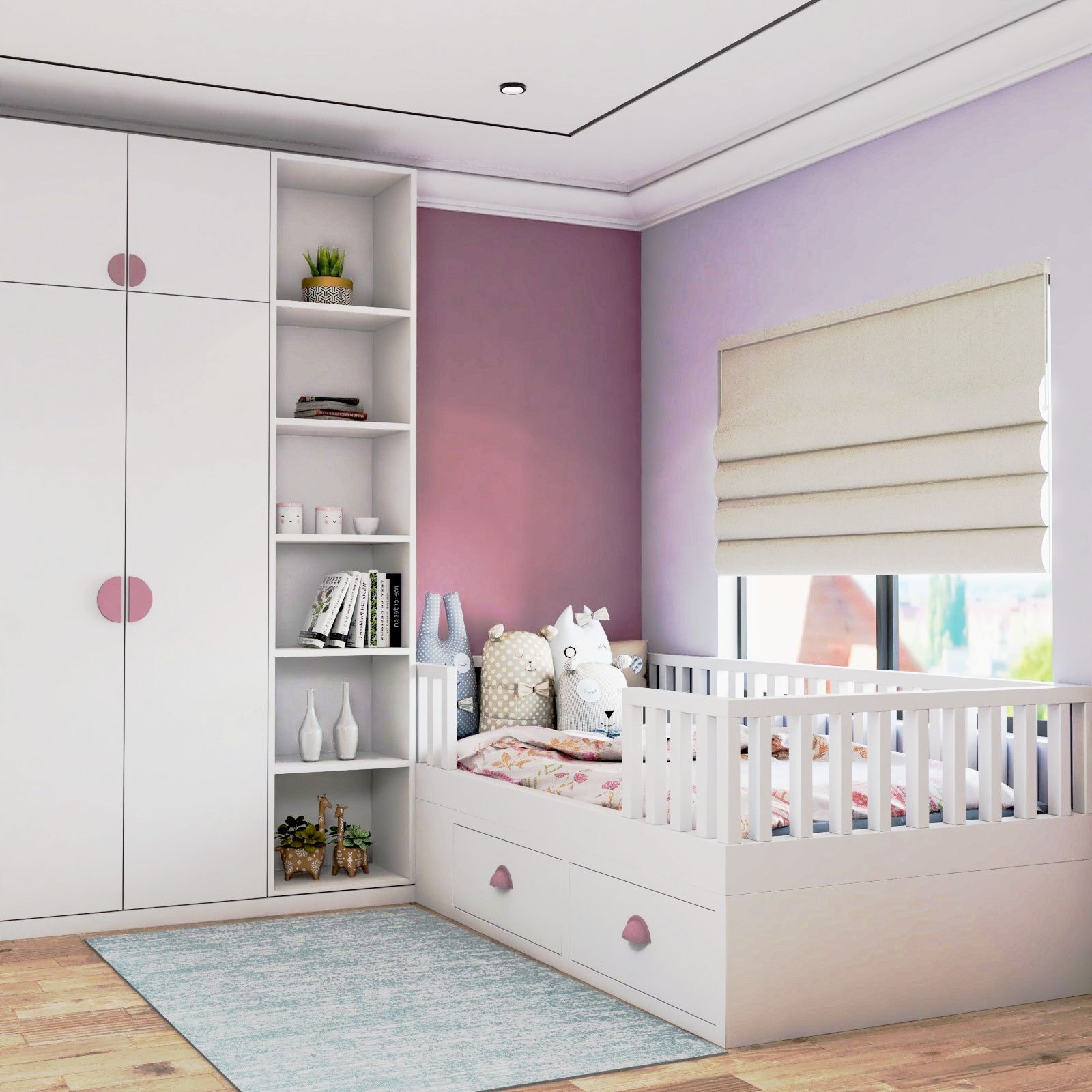 Minimal Kids Room Design With Pink And Lavender Accent Walls