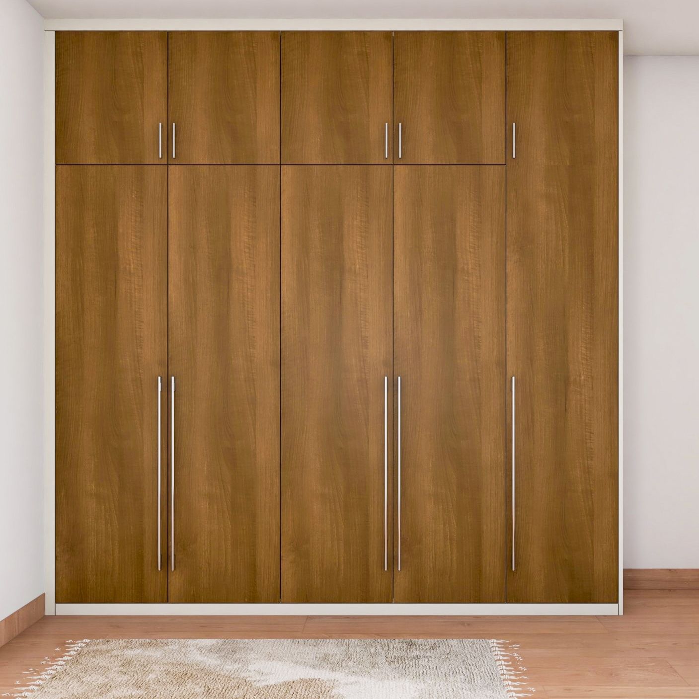 Classic 5-Door Wooden Swing Wardrobe Design With Loft Storage