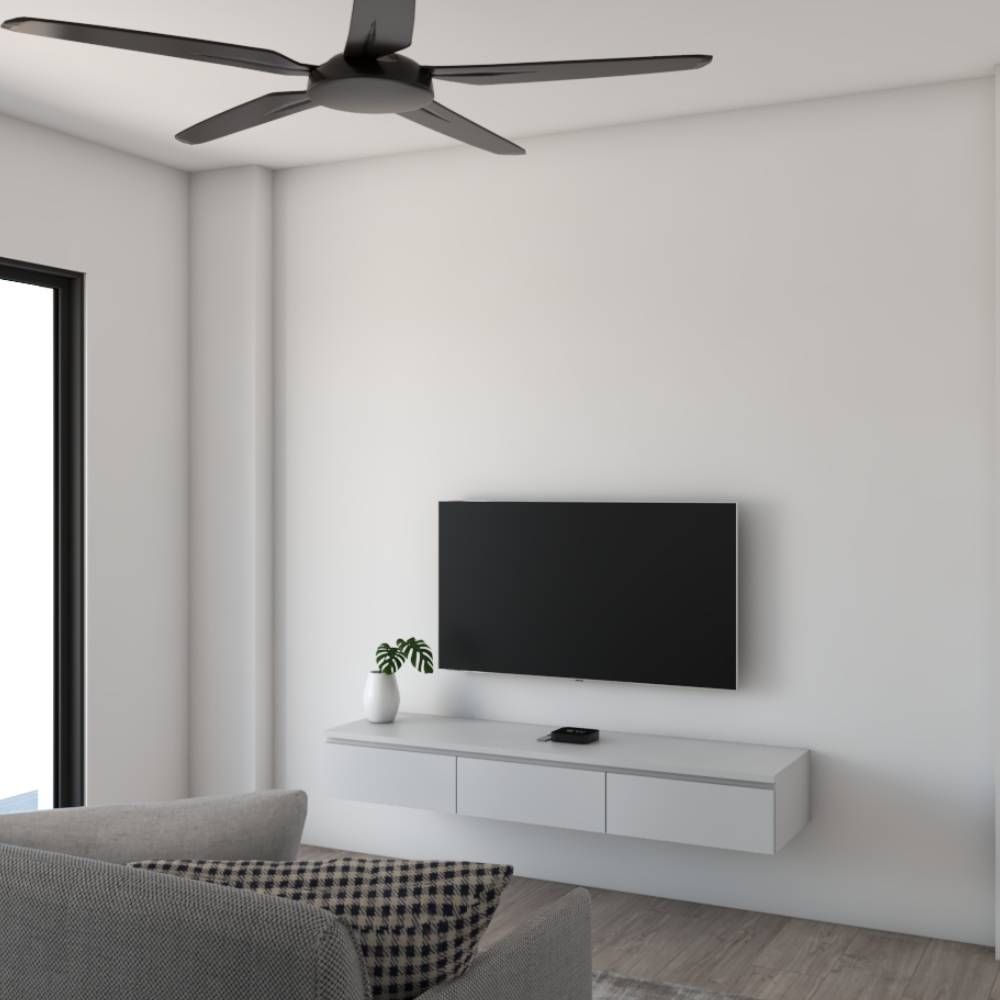 Minimal All-White Wall-Mounted TV Unit Design