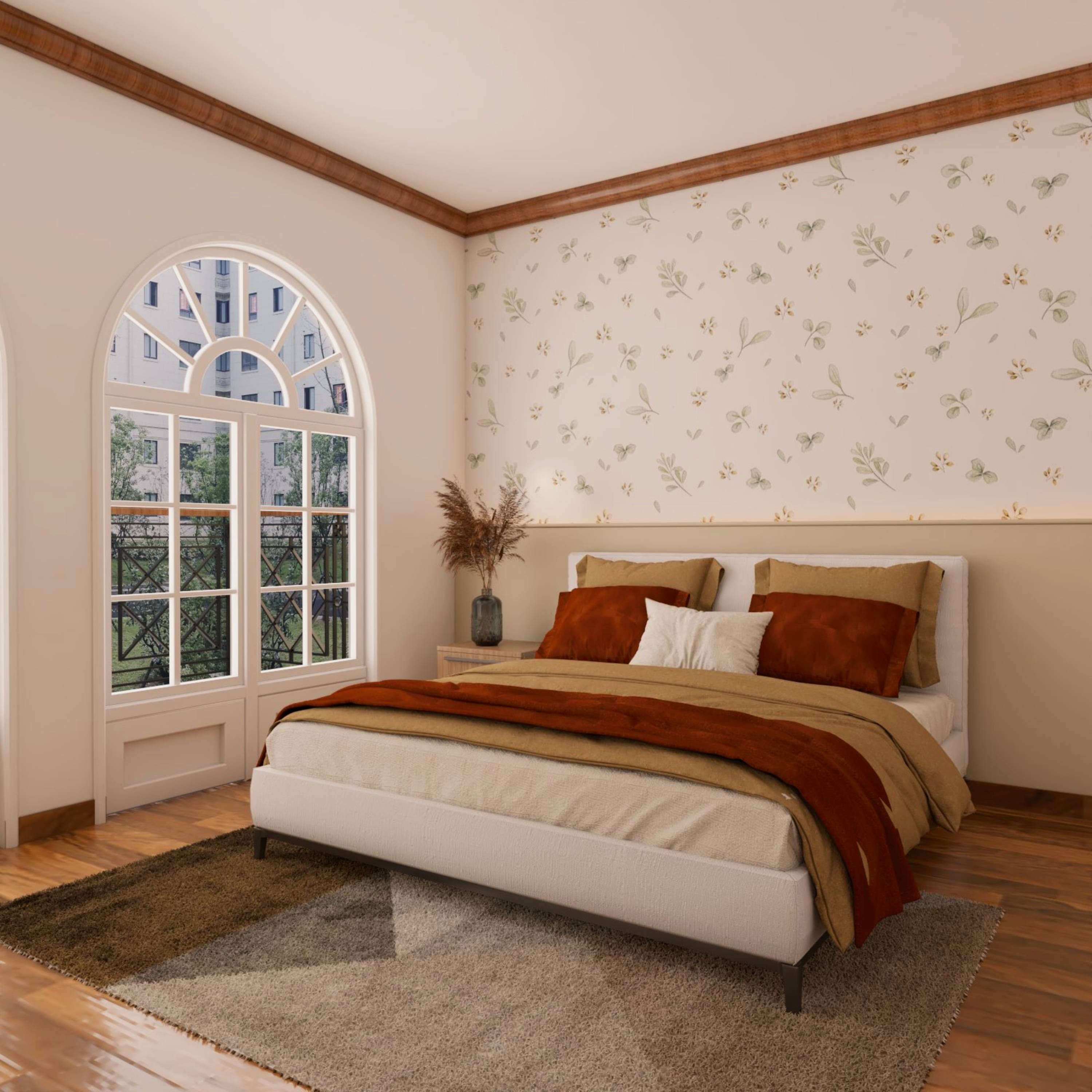 Scandinavian Master Bedroom Design With Dual Toned Wall