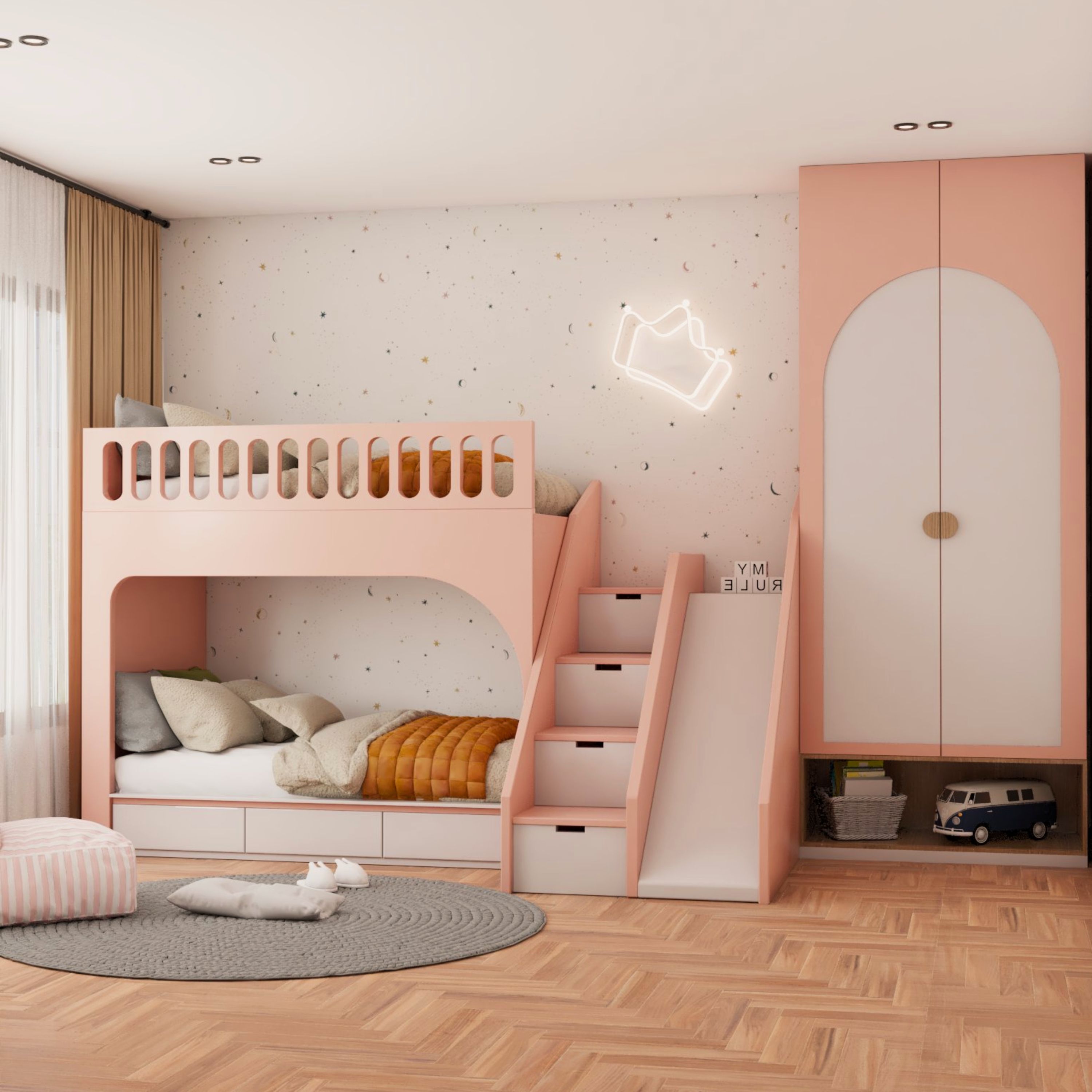 Modern Pink And White Swing 2-Door Wardrobe Design