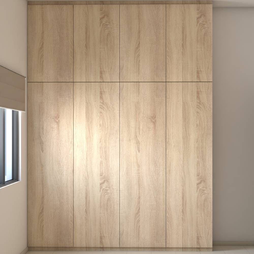 Contemporary Floor-To-Ceiling 4-Door Wooden Swing Wardrobe Design With Loft Storage