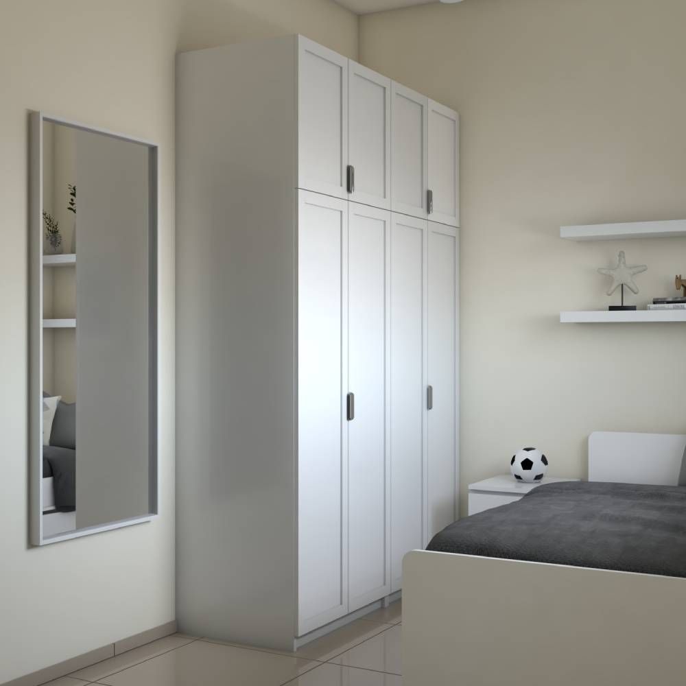White Classic 4-Door Swing Wardrobe Design With Loft Storage