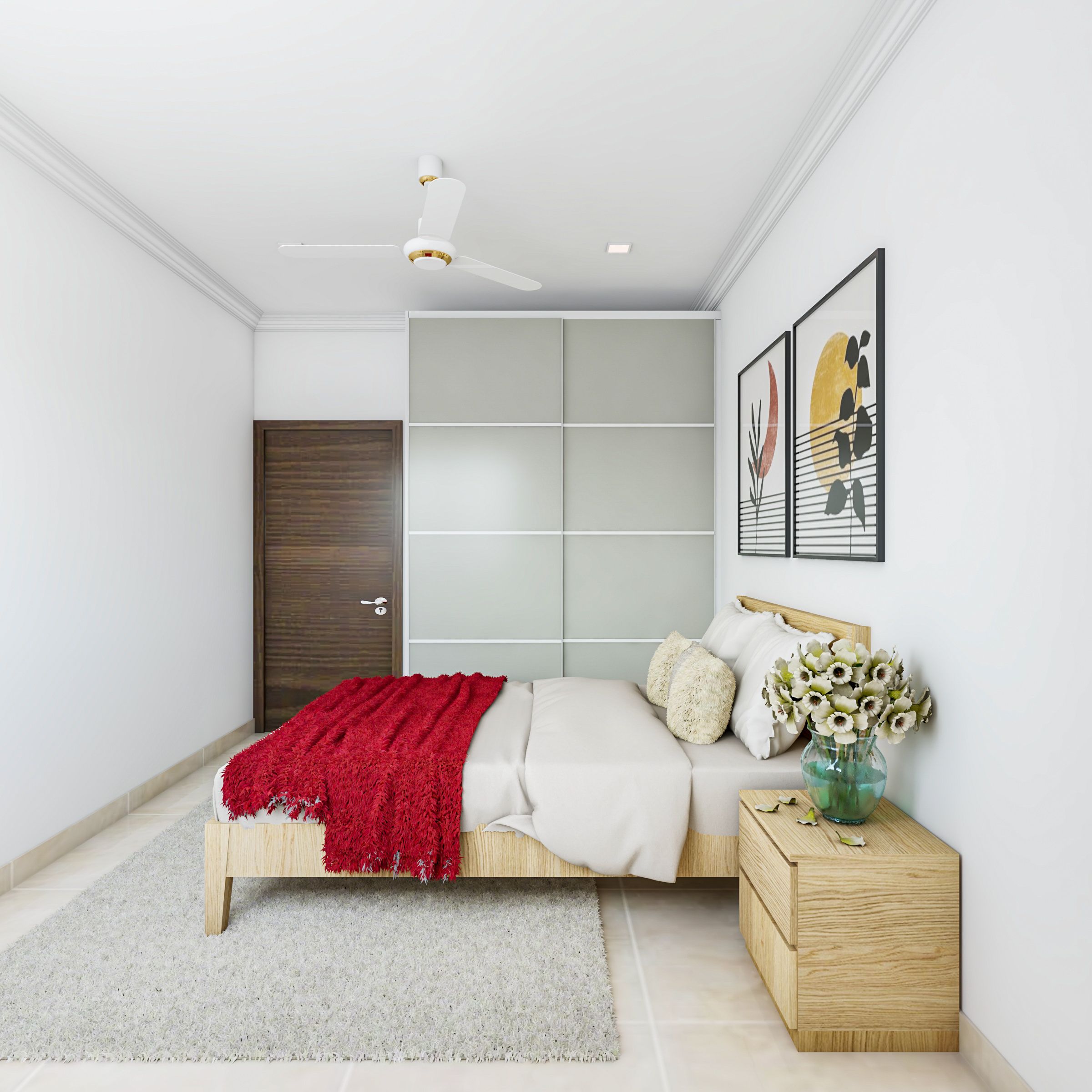 Compact Master Bedroom Design With Red Throw