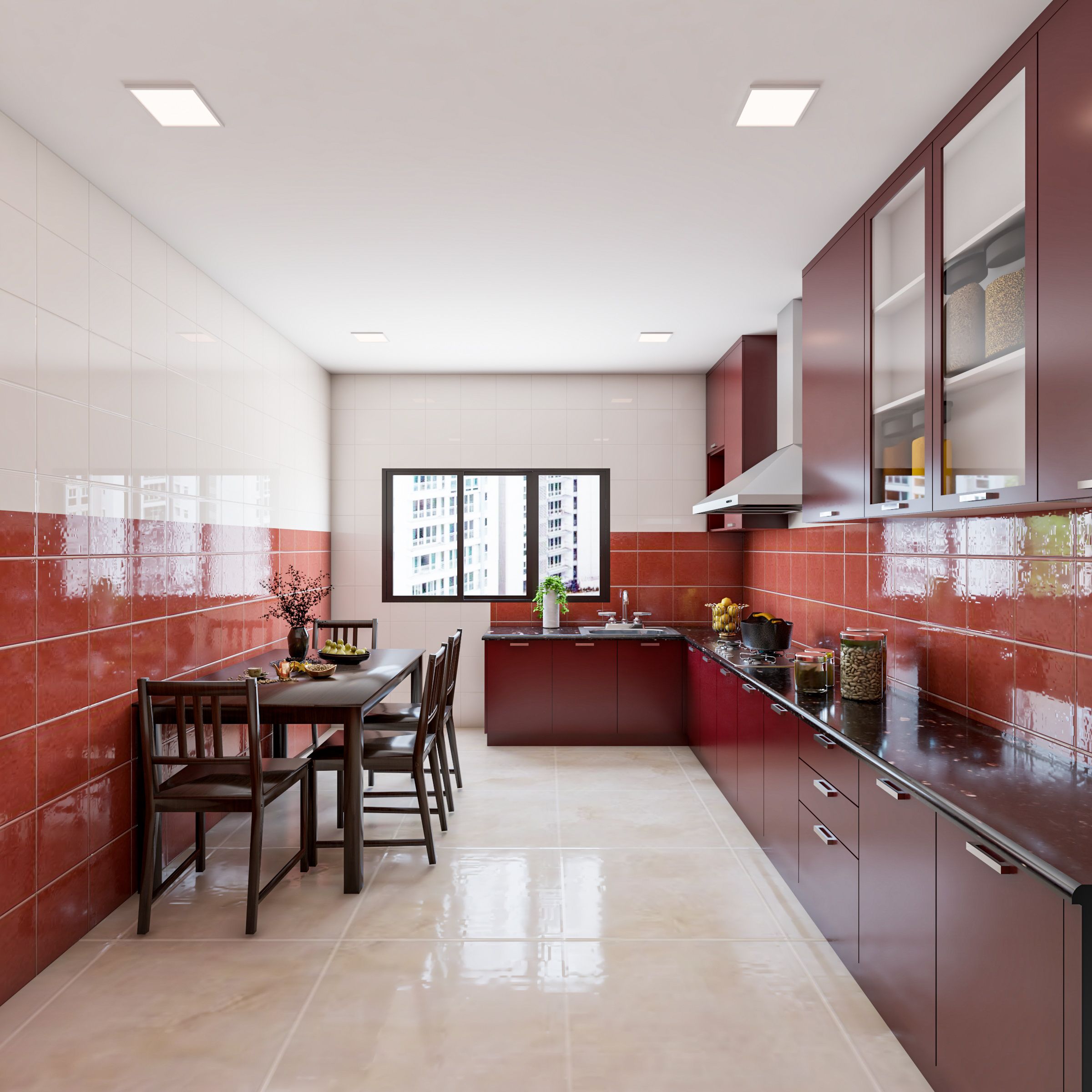 Modern Glossy Red Kitchen Renovation Design With Cabinets