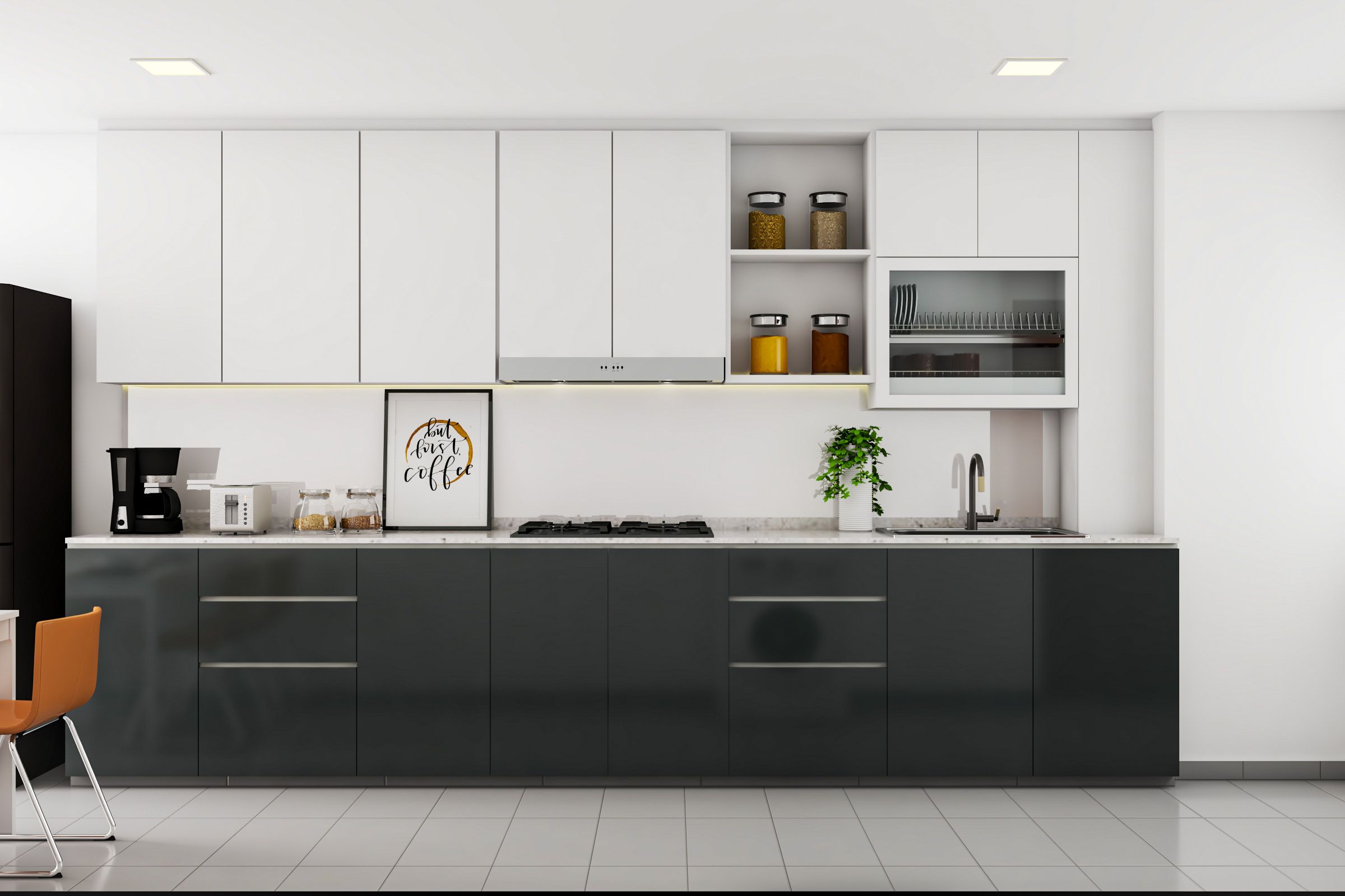 Monochromatic Black And White Kitchen Cabinet Design