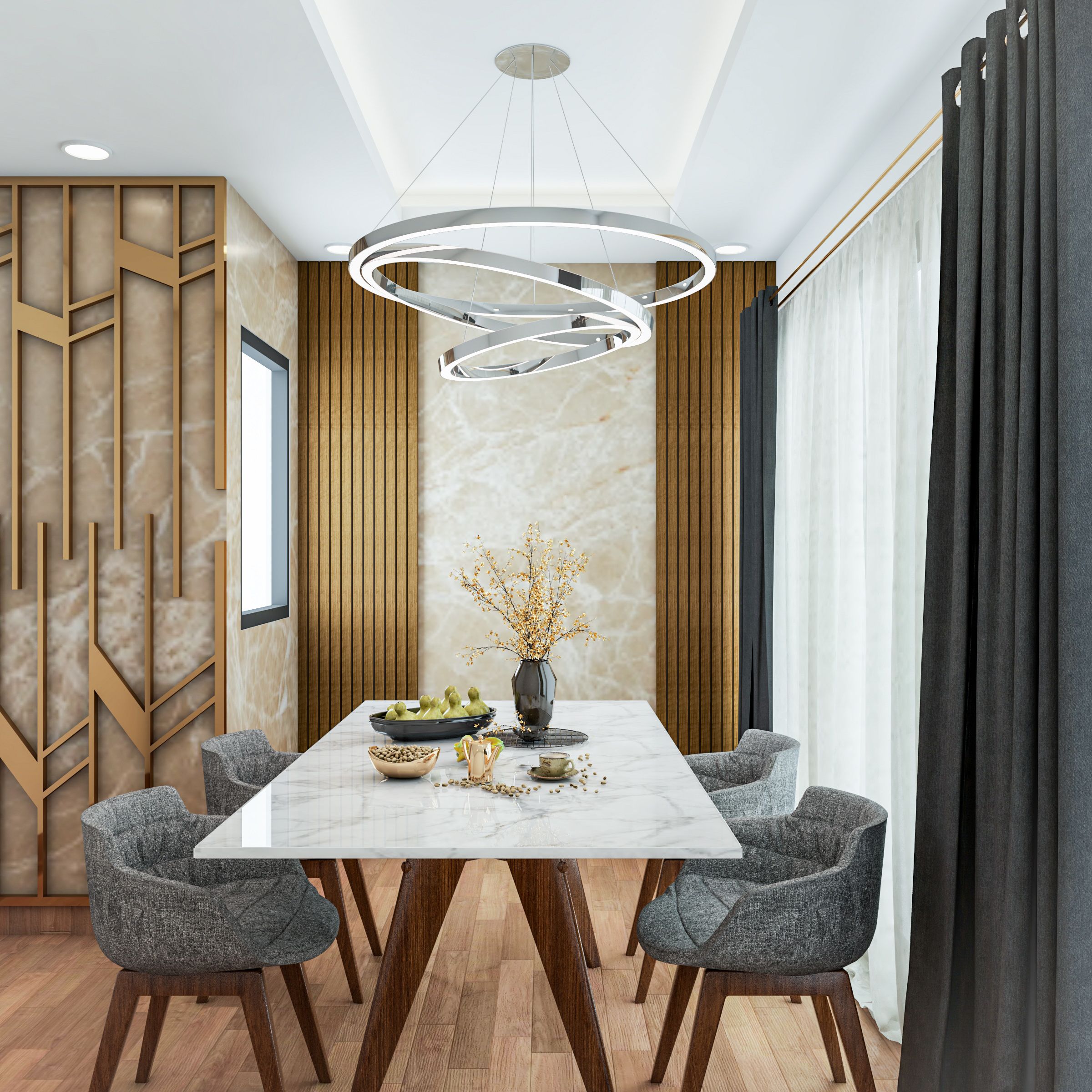 Contemporary Compact Dining Room Design With Chandelier