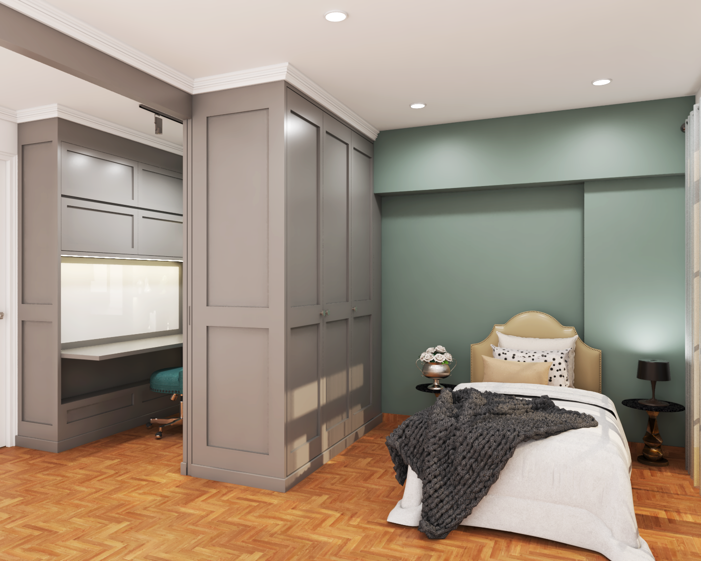 Green Kids Bedroom Renovation Design With Partition Wall