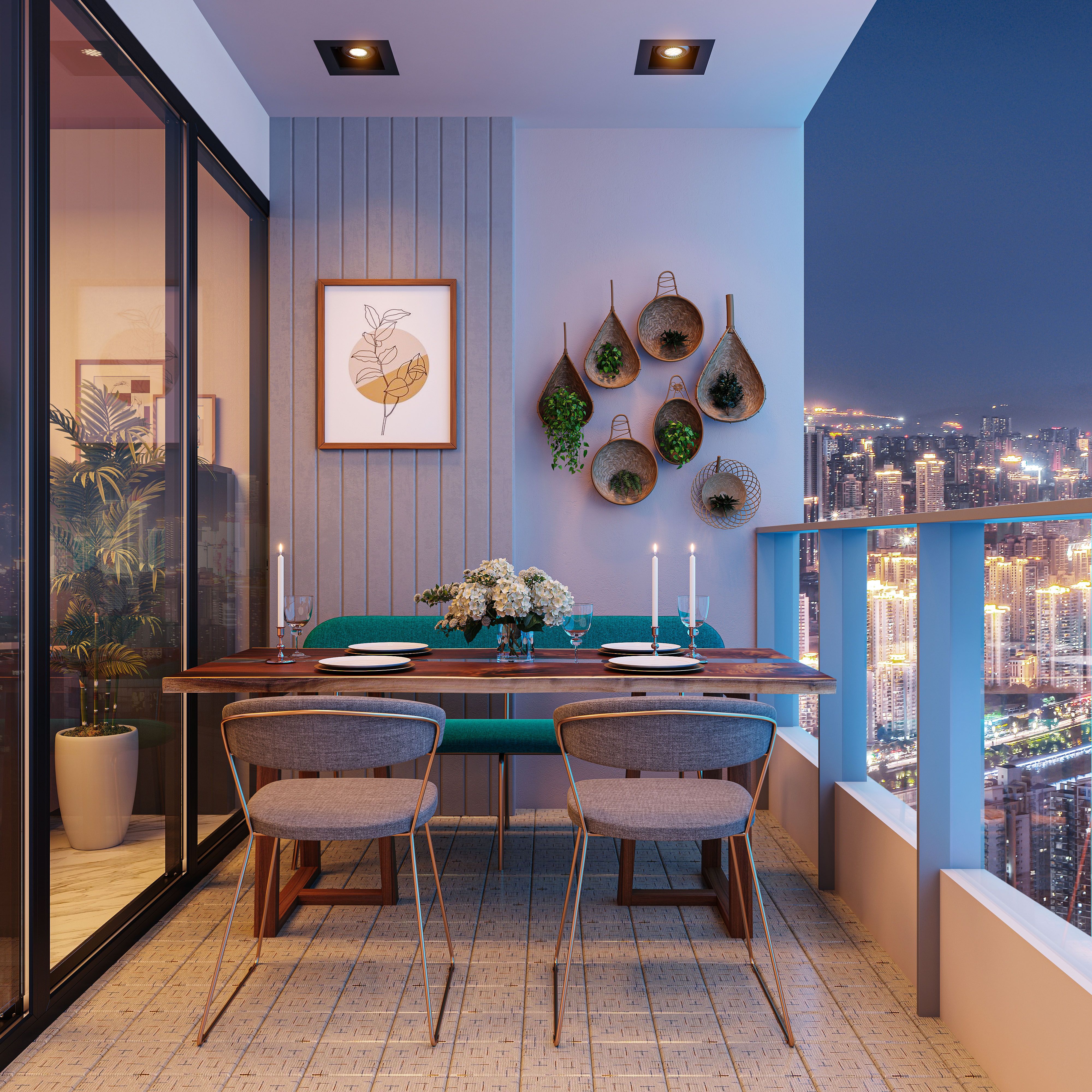 Luxury Balcony With Outdoor Seating And Dining Area