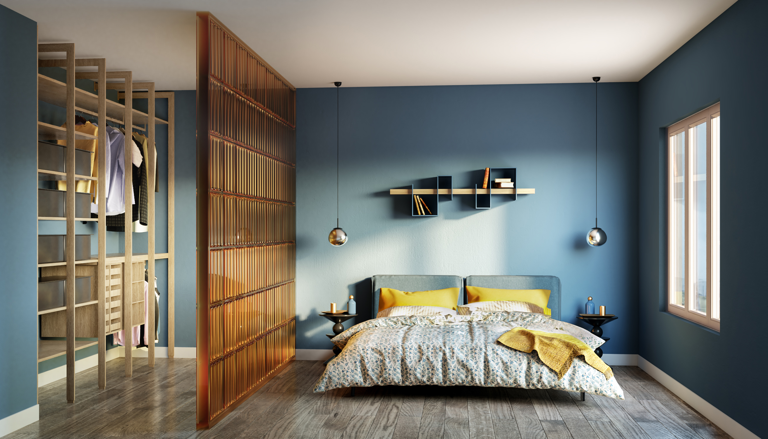 Modern Open Wardrobe Design With A Wooden Finish