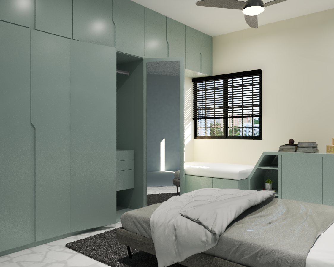 Modern Master Bedroom Interior Design with Window Bench
