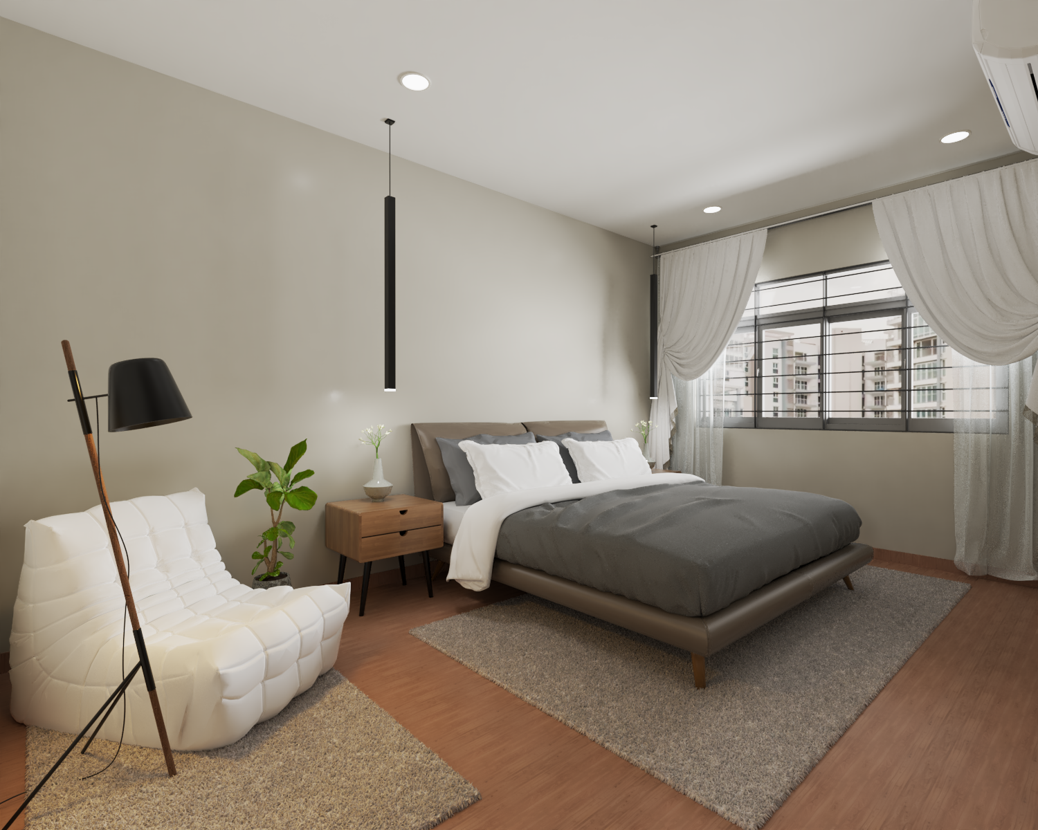 Minimal Spacious Bedroom Interior Design with Bean Bag