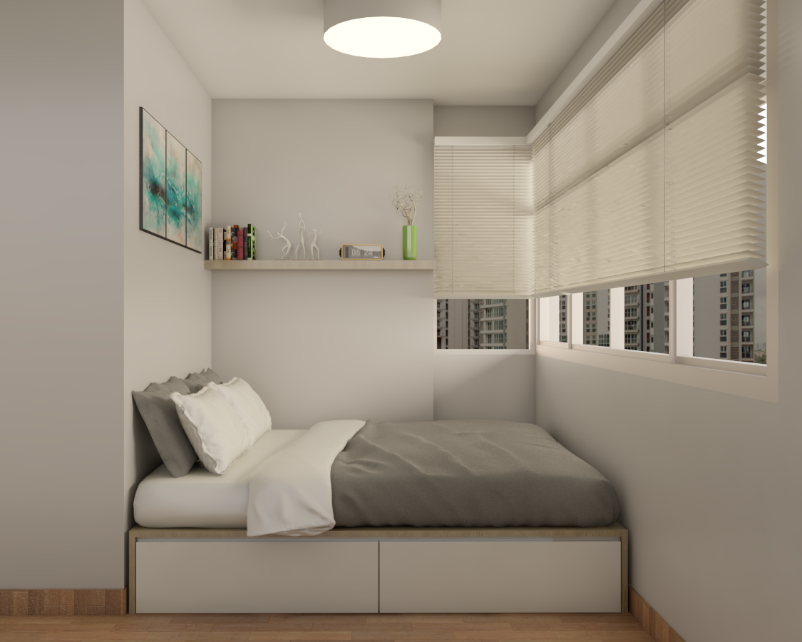 Modern Bedroom Interior Design with Side Shelf