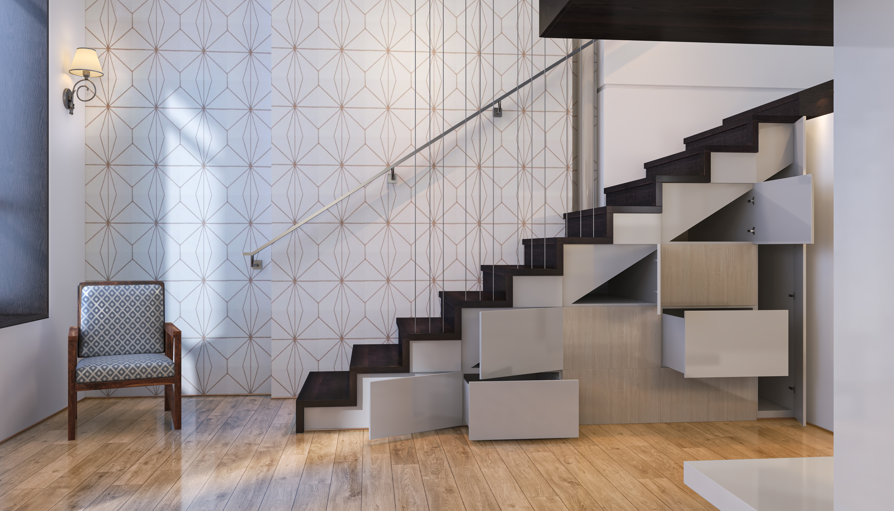 Modern Grey Step Storage Spacious Foyer Design
