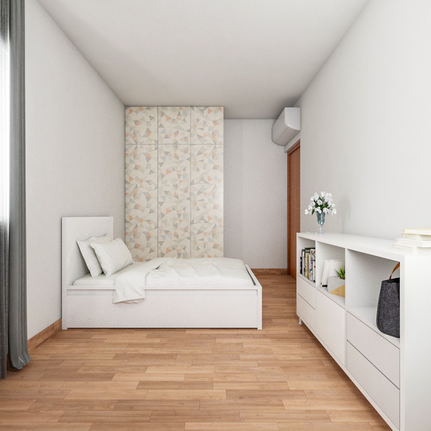 Minimalistic Three-Door Wardrobe Design With Geometric Patterns