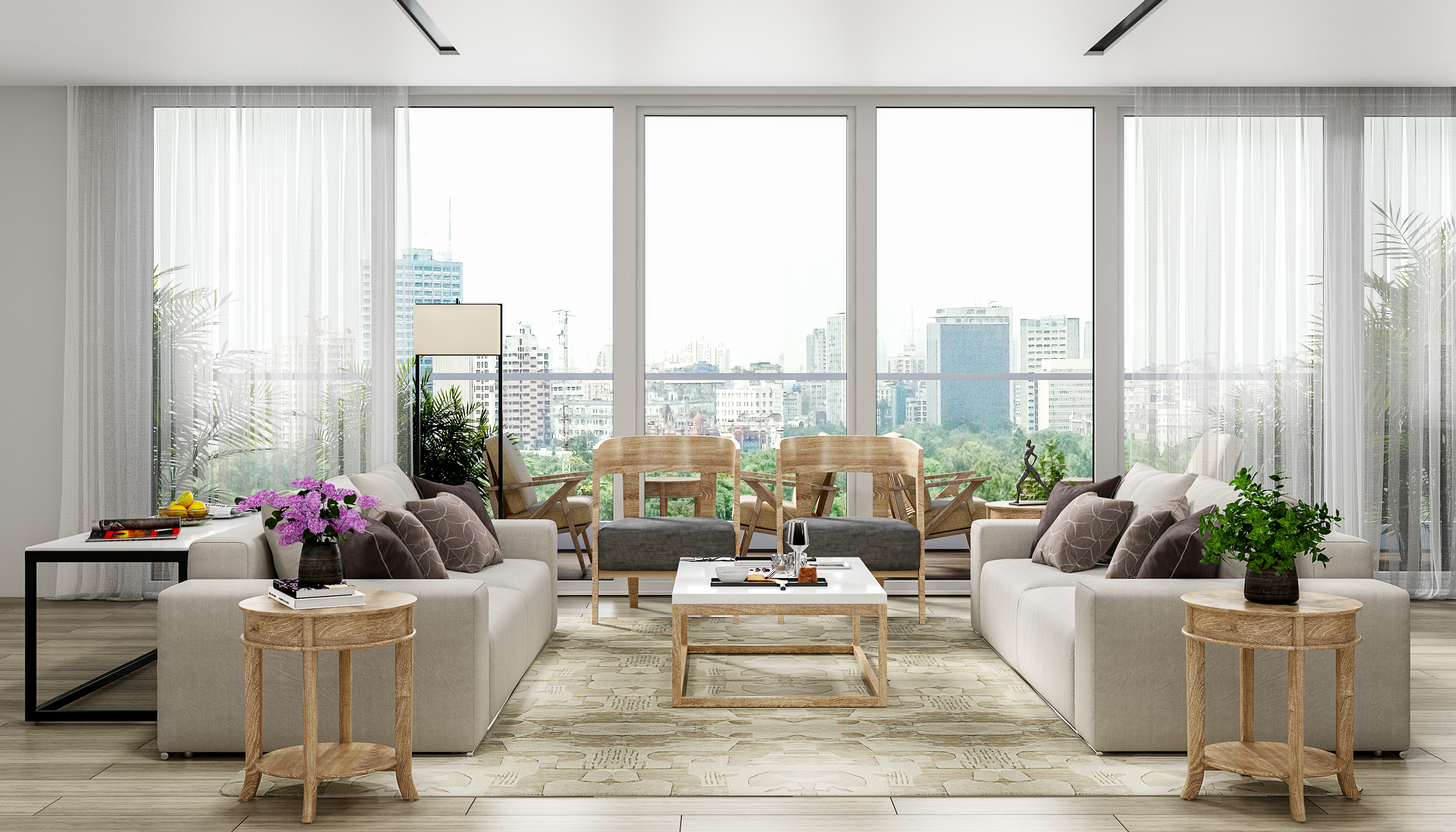 Light Wood Table Contemporary Living Room Interior Design