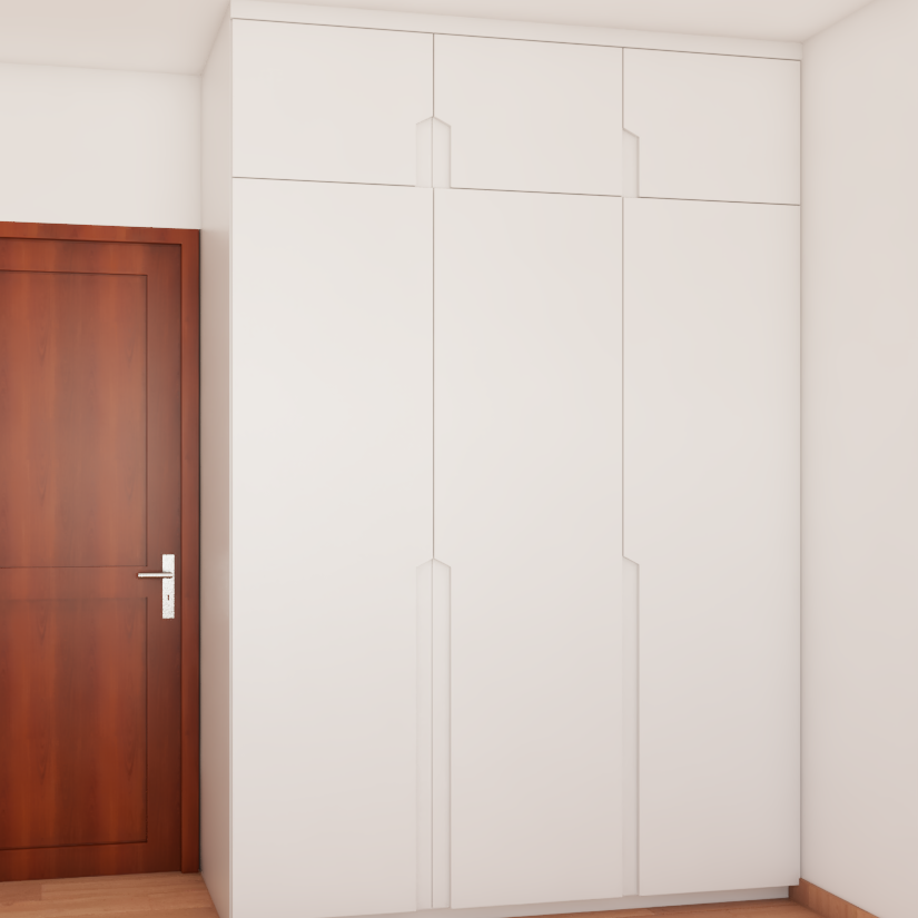 White Compact Wardrobe Design with Groove Handles