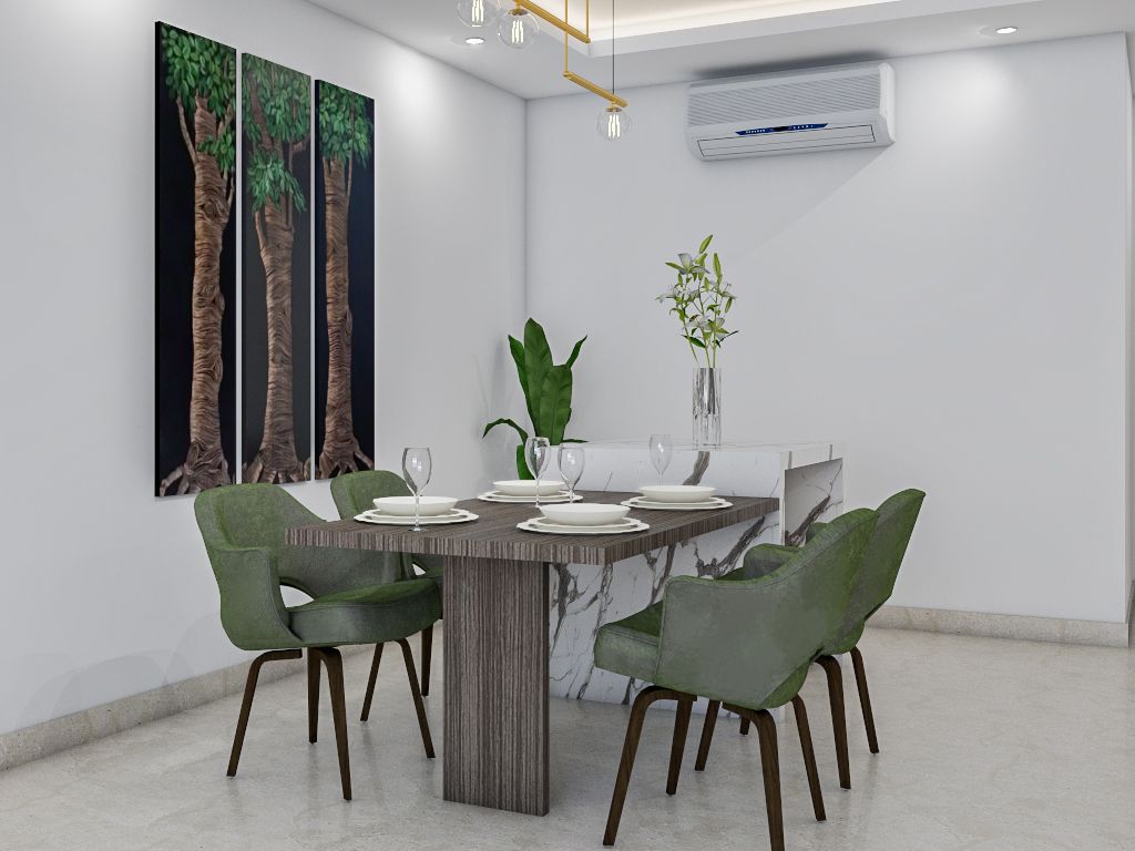 Simple Dining Room With Earthy Green Vibes Livspace