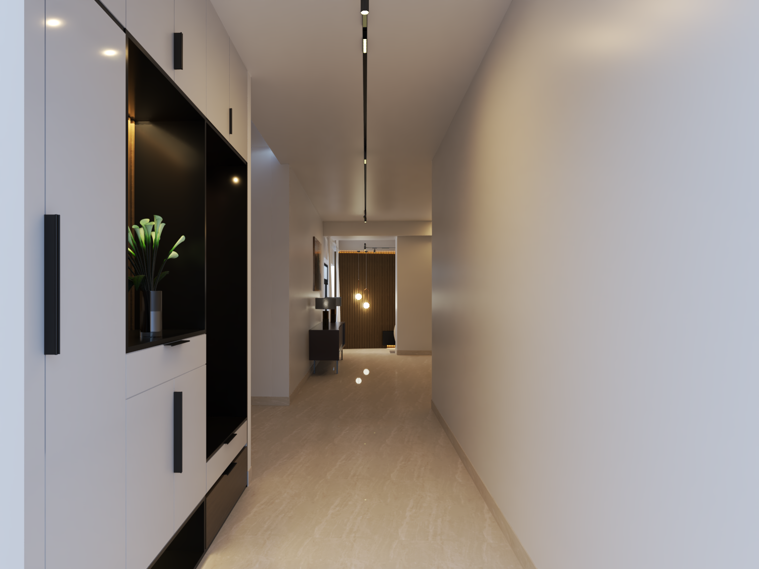Small Designer Foyer With Black And White Combination